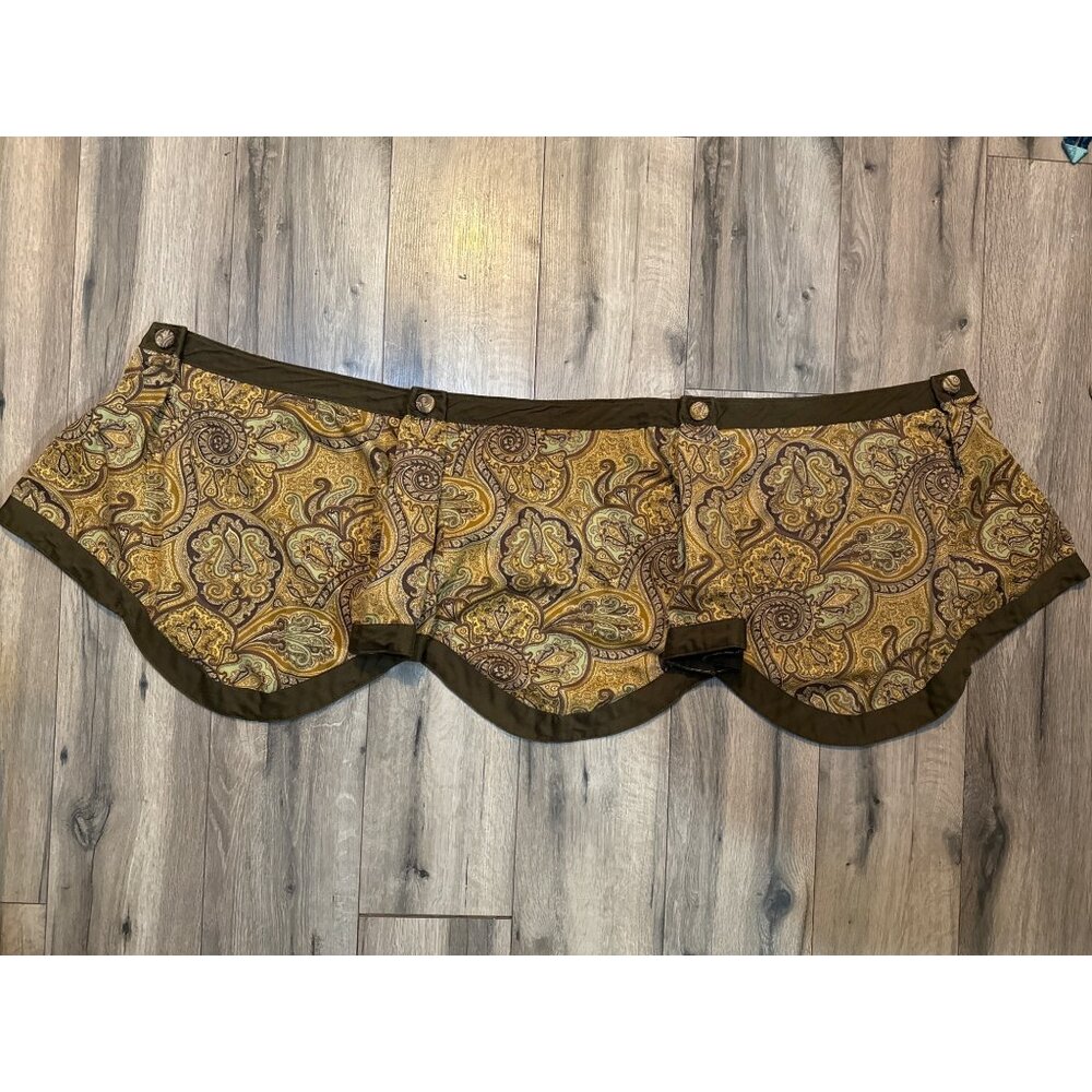 Vintage Waverly Paisley Pattern Scallop Lined Gathered Valance Curtain Tan & Bro